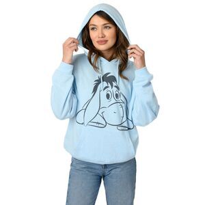 New Womens Eeyore Hoodie Lightweight Fleece Pullover Sweatshirt Disney Blue